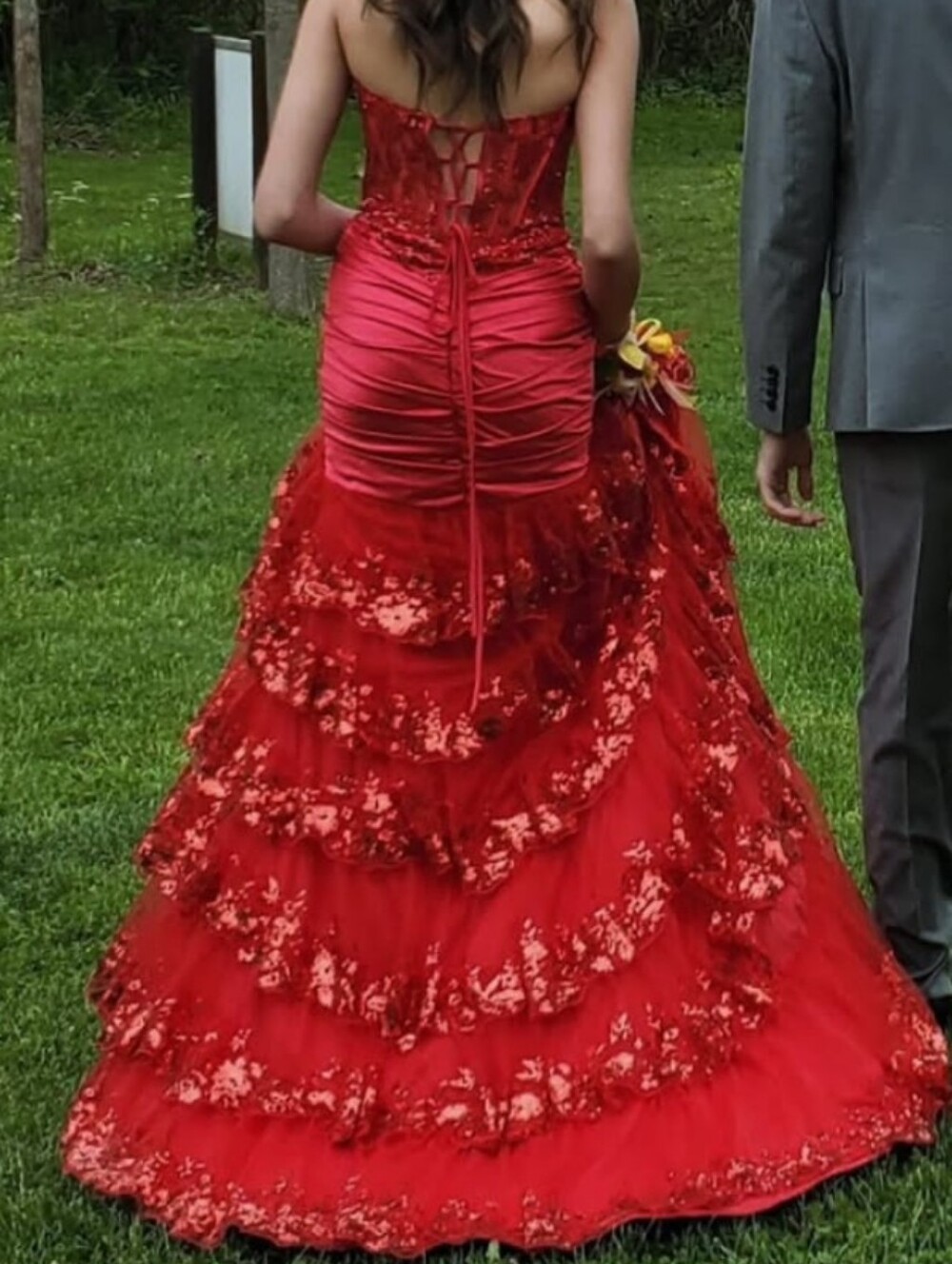 Red Strapless Lace-Up Ball Gown/Mermaid Dress
